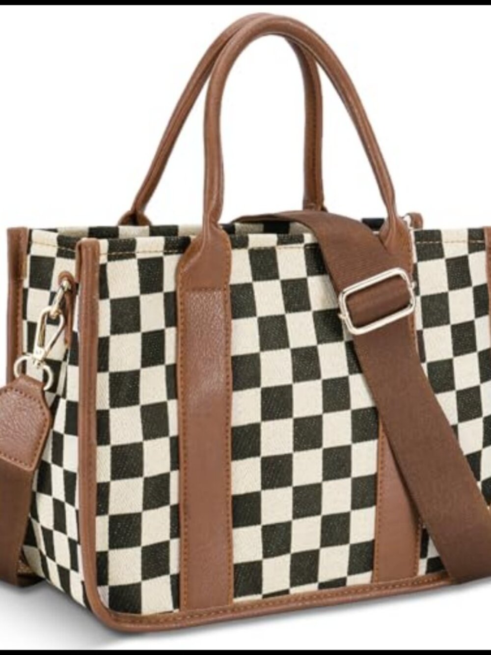 Canvas Checkered Crossbody Bag Adjustable Strap Satchel Purse for Work Travel